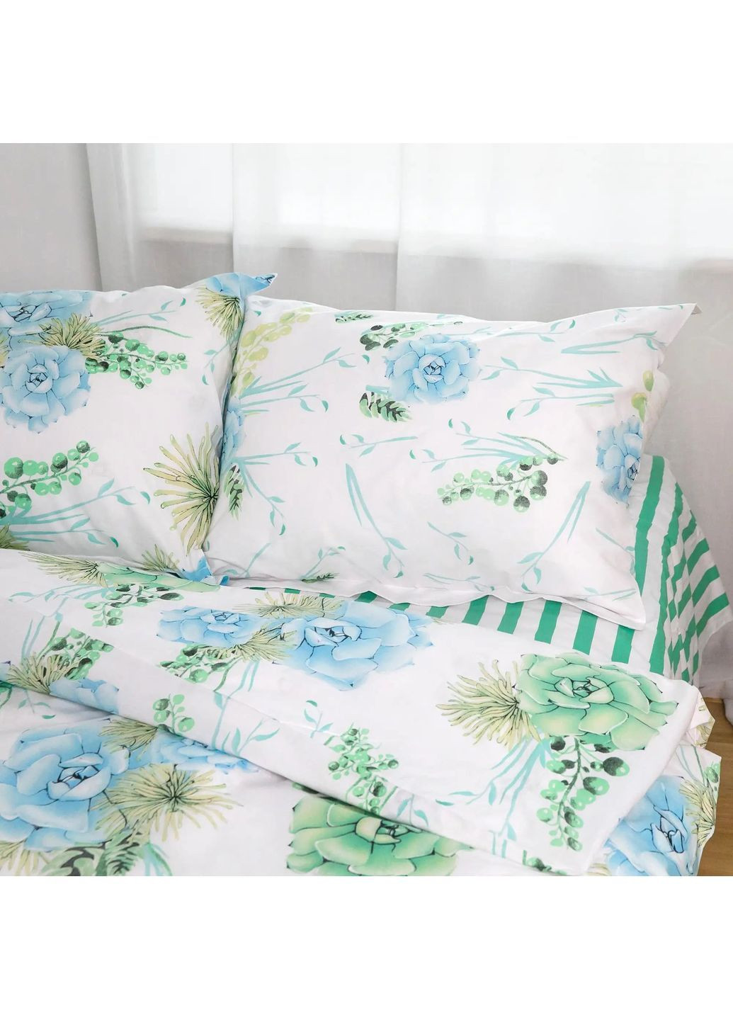 Полуторний комплект постільної білизни з наволочками 50*70 см, 120 гр/м2 Романс Білий з блакитним (16090150215) ТЕП (364183119)