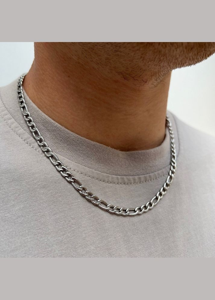 Чоловічий металевий срібний ланцюжок на шию, підвіска із сталі ширина 5 мм No Brand (328048521)