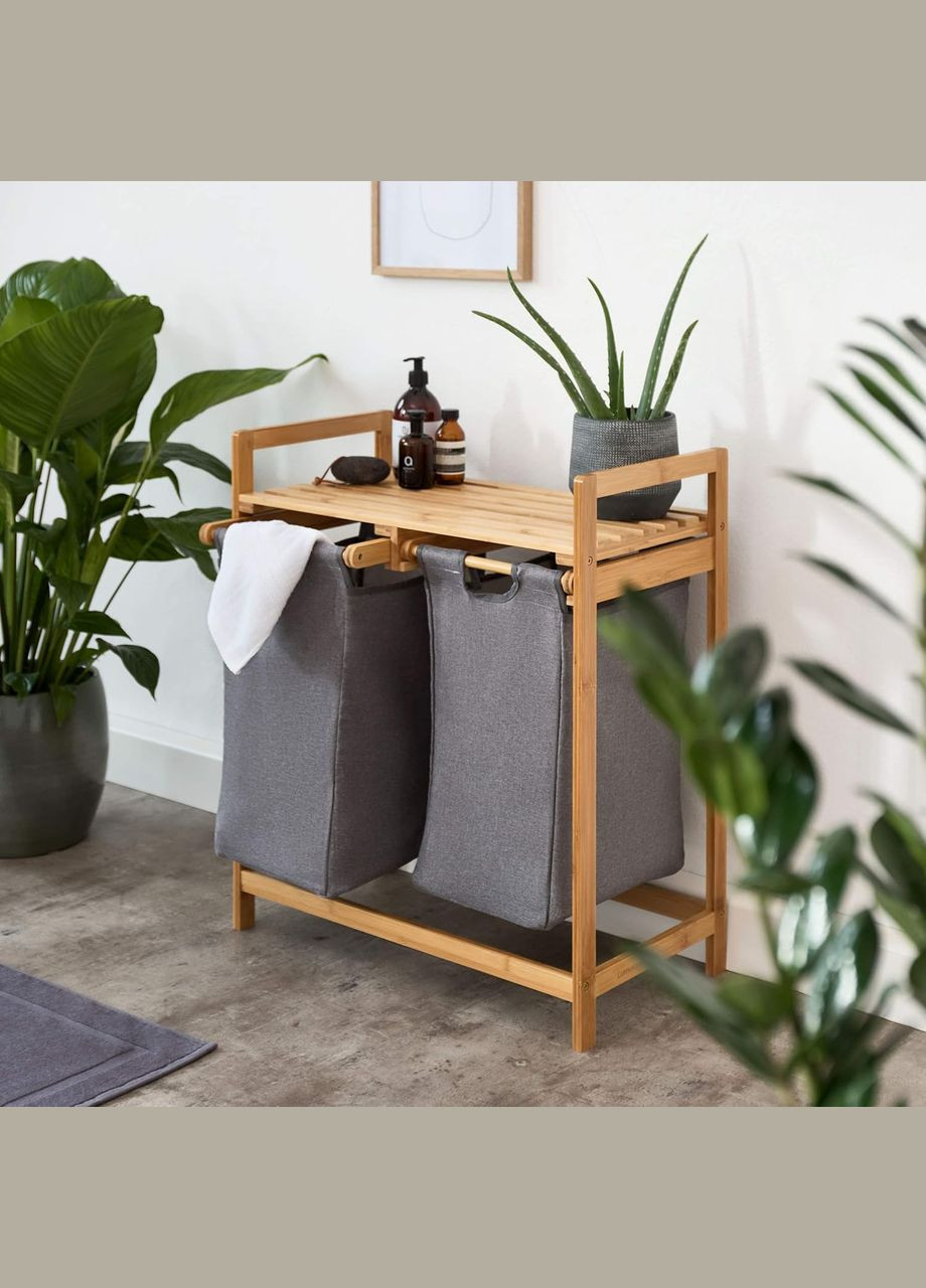 Бамбуковий стелаж для ванної кімнати 2в1 | Відкрита полиця + 2 місткі кошики для одягу, 64×33×73см No Brand (346530670)