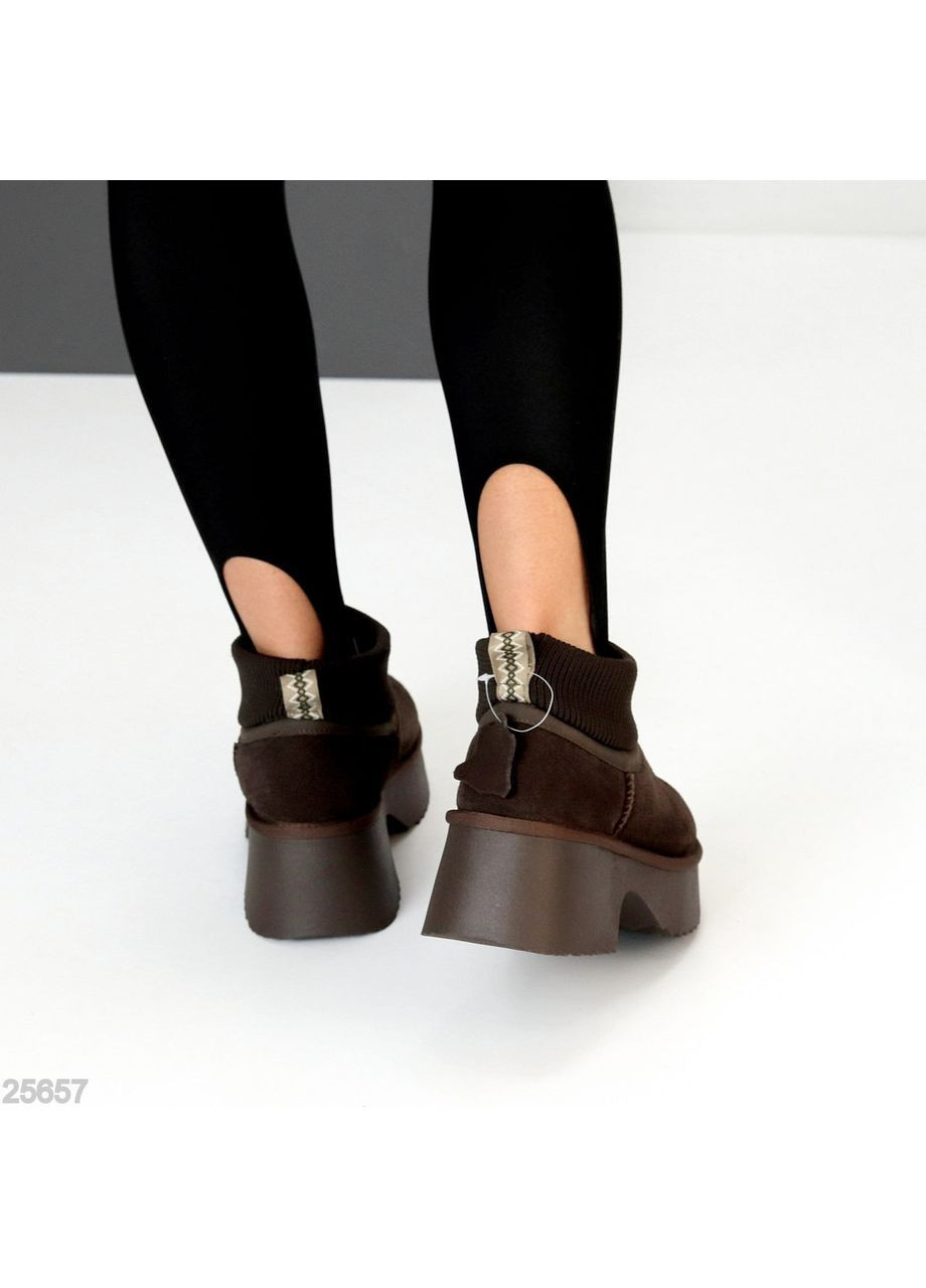 Угги Annika из натуральной замши и меха, шоколадные, зимние на платформе No Brand (364929574)