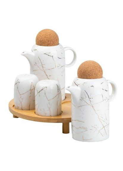 Набір баночок для спецій та рідини JA7841 органайзер 4 предмети для спецій з дерев'яною підставкою Білий Edenberg (305404546)