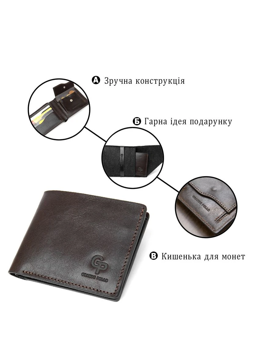 Портмоне з натуральної шкіри для чоловіків 11463 Коричневий Grande Pelle (341256982)