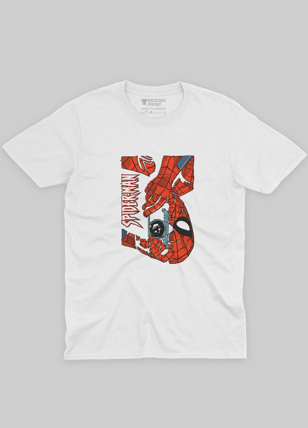Белая демисезонная футболка для мальчика с принтом супергероя - человек-паук (ts001-1-whi-006-014-042-b) Modno