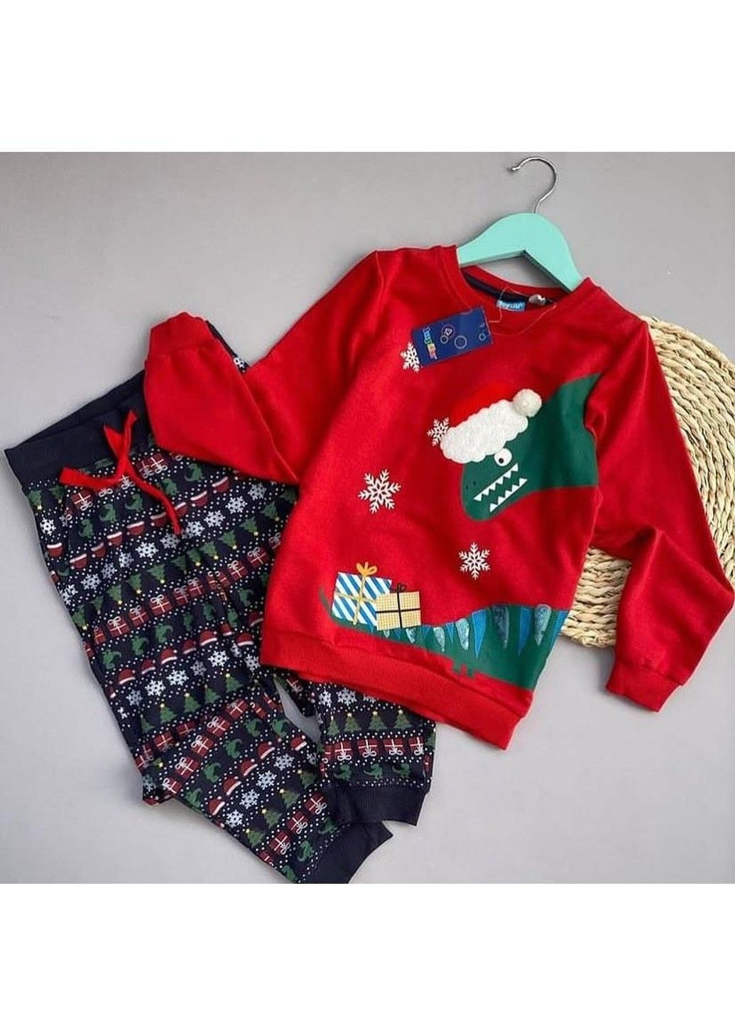 Синій костюм комплект світшот + штани дитячий на хлопчика динозавр новий рік, різдво,червоний, синій Lupilu