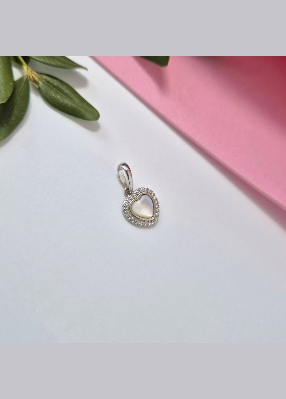 Срібна підвіска Серце з Перламутром срібло 925 проби Родоване 89113б 1.09г No Brand (335809507)