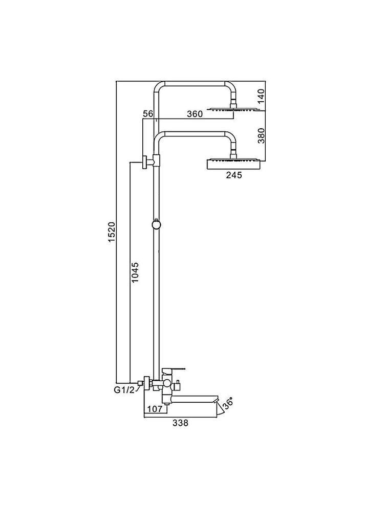 Душова система F24801-6, поворотний вилив - перемикач на лійку, 1 режим, чорний Frap (372994928)