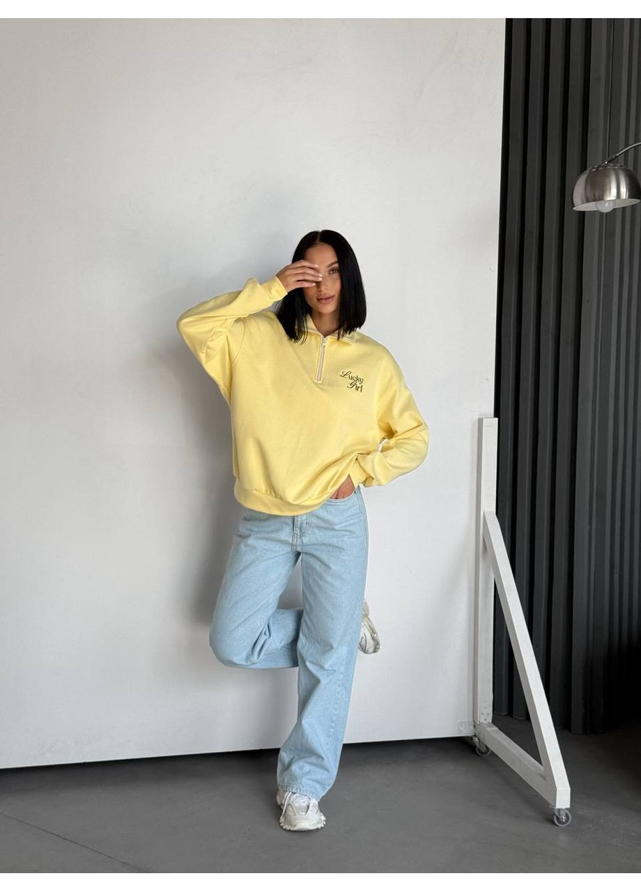 Жовтий 🌟світшот “lucky girl” із вишивкою на удачу | розмірна сітка в описі Vione напис без декору (367076581)