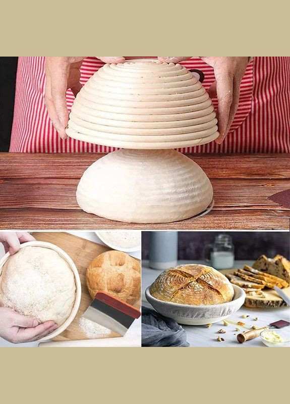 Круглий ротанговий кошик 20 см для вистоювання хліба зі змінним чохлом Hell (303138421)