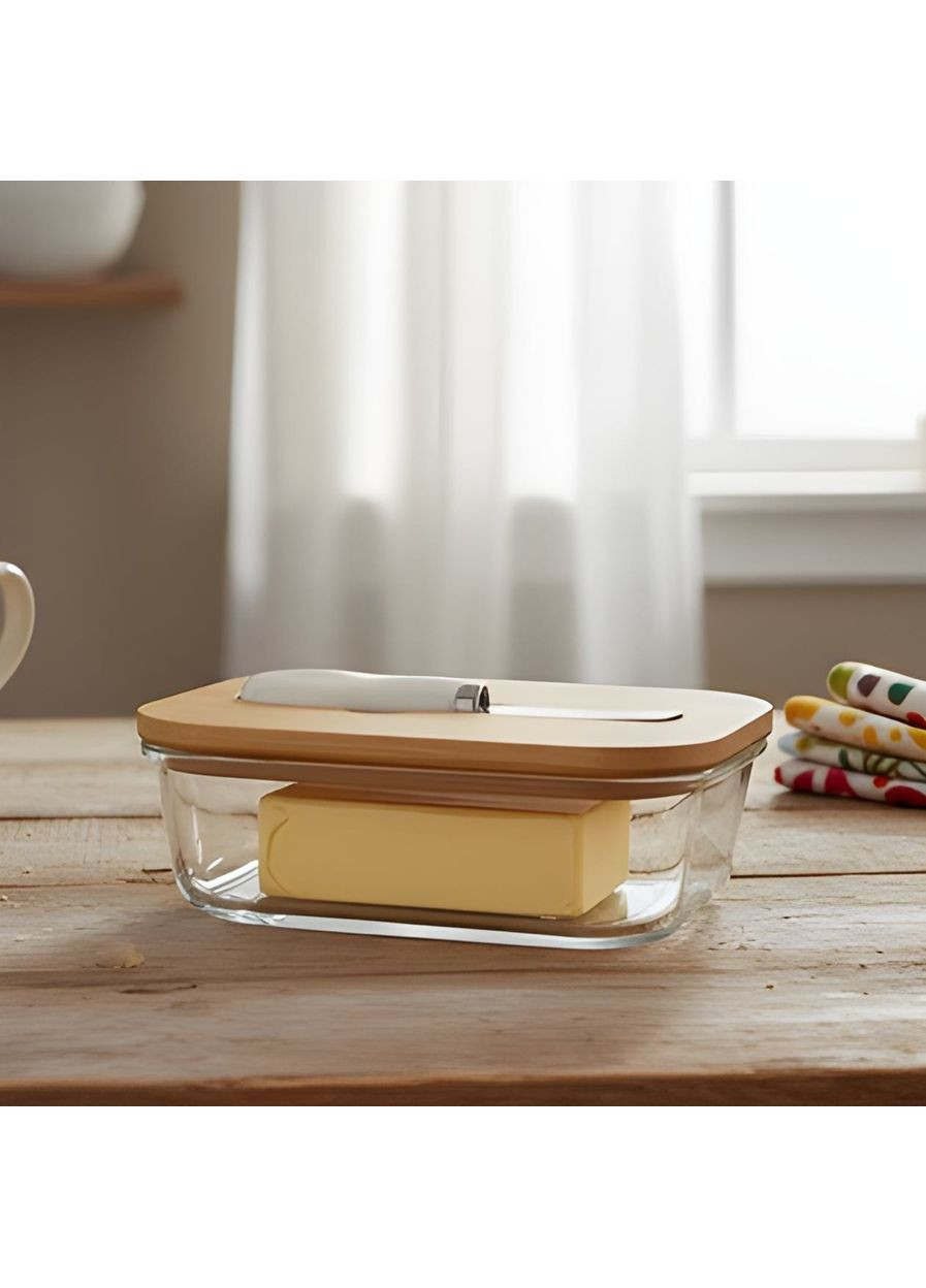 Масленка стеклянная 640 мл с бамбуковой крышкой и ножом LB640/2 No Brand (365815122)