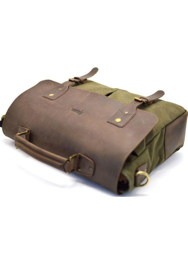 Сумка чоловіча з натуральної шкіри та текстилю портфель для документів А4 для ноутбука Зелений з коричневим 34243 TARWA (334674037)