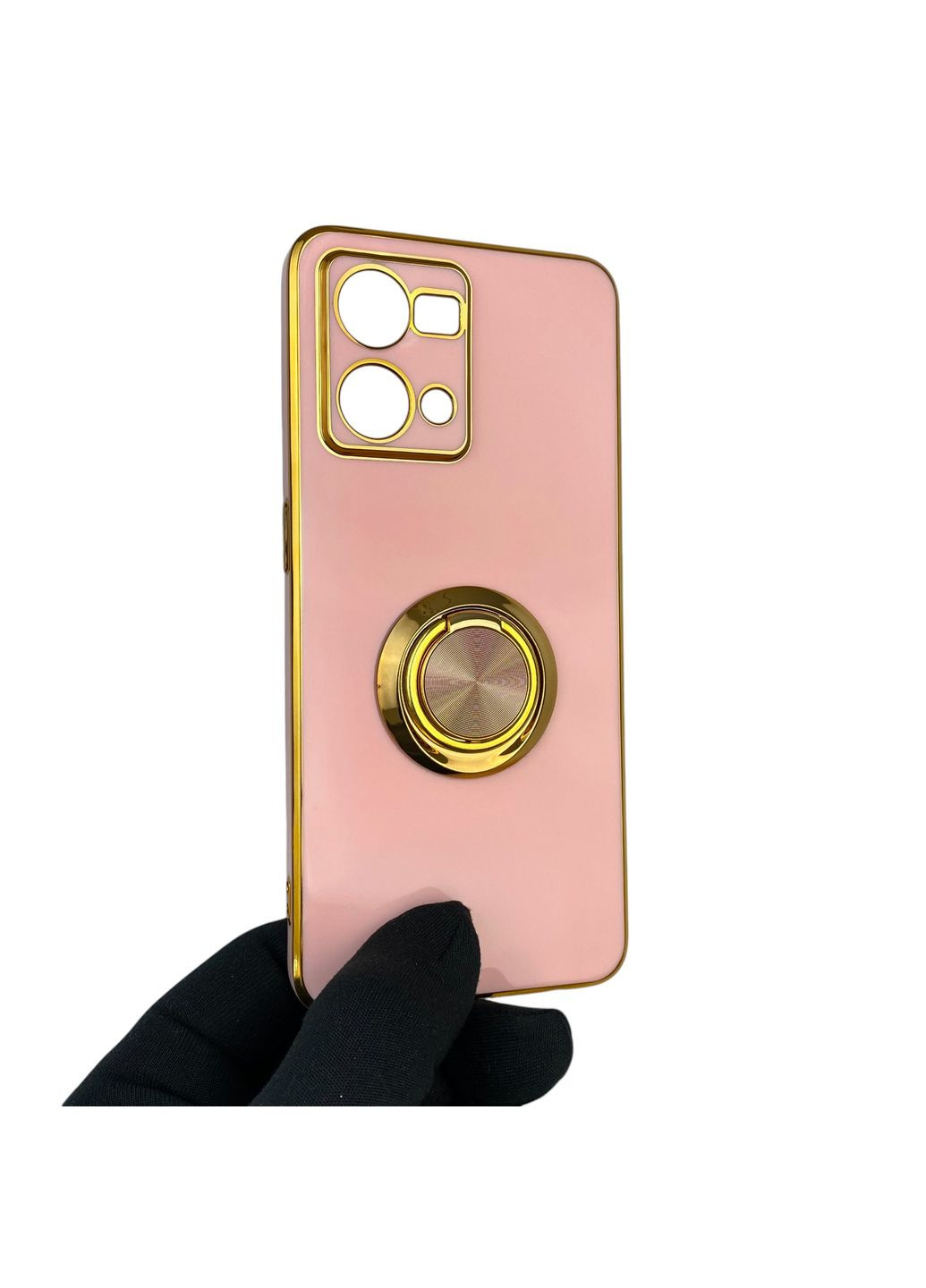 Чохол для Reno 7 4G з кільцем-підставкою із золотою окантовкою на оппо рено 7 пудровий gs1 Oppo (366234501)