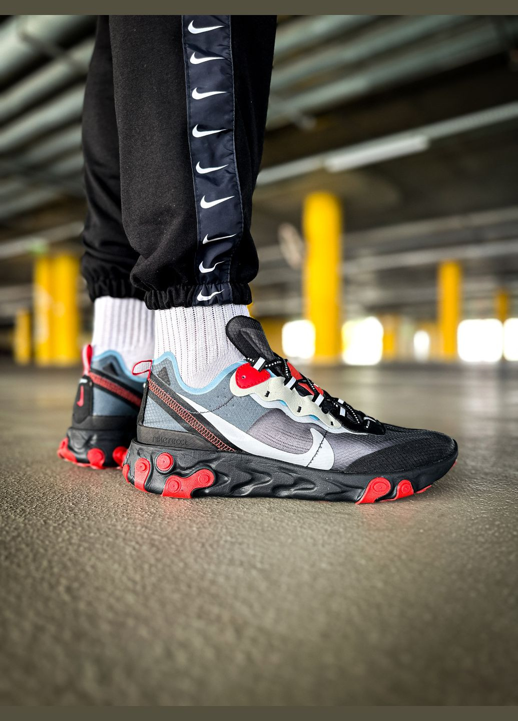 Чорні всесезон кросівки чоловічі nike react element 87 black red | найк реакт елемент 87 чорні червоні No Brand