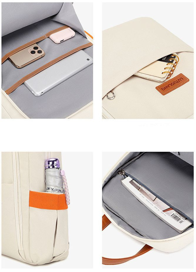 Рюкзак-сумка жіночий міський тканинний з відділом для ноутбука Молочний (код: IBR199O) Bagi (331613622)