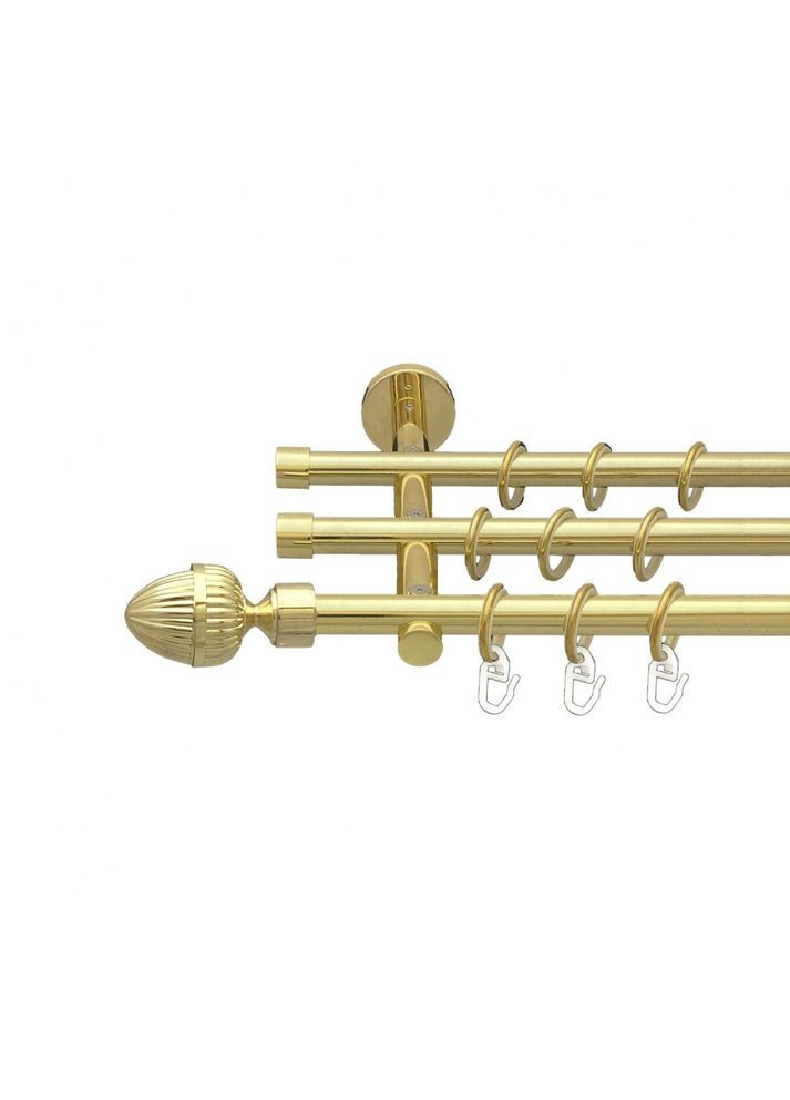 Карниз Одеон металевий трирядний циліндр (20 см) гладка труба Золото 16\16\16 мм 300 см (00-00014722) ORVIT (300285307)