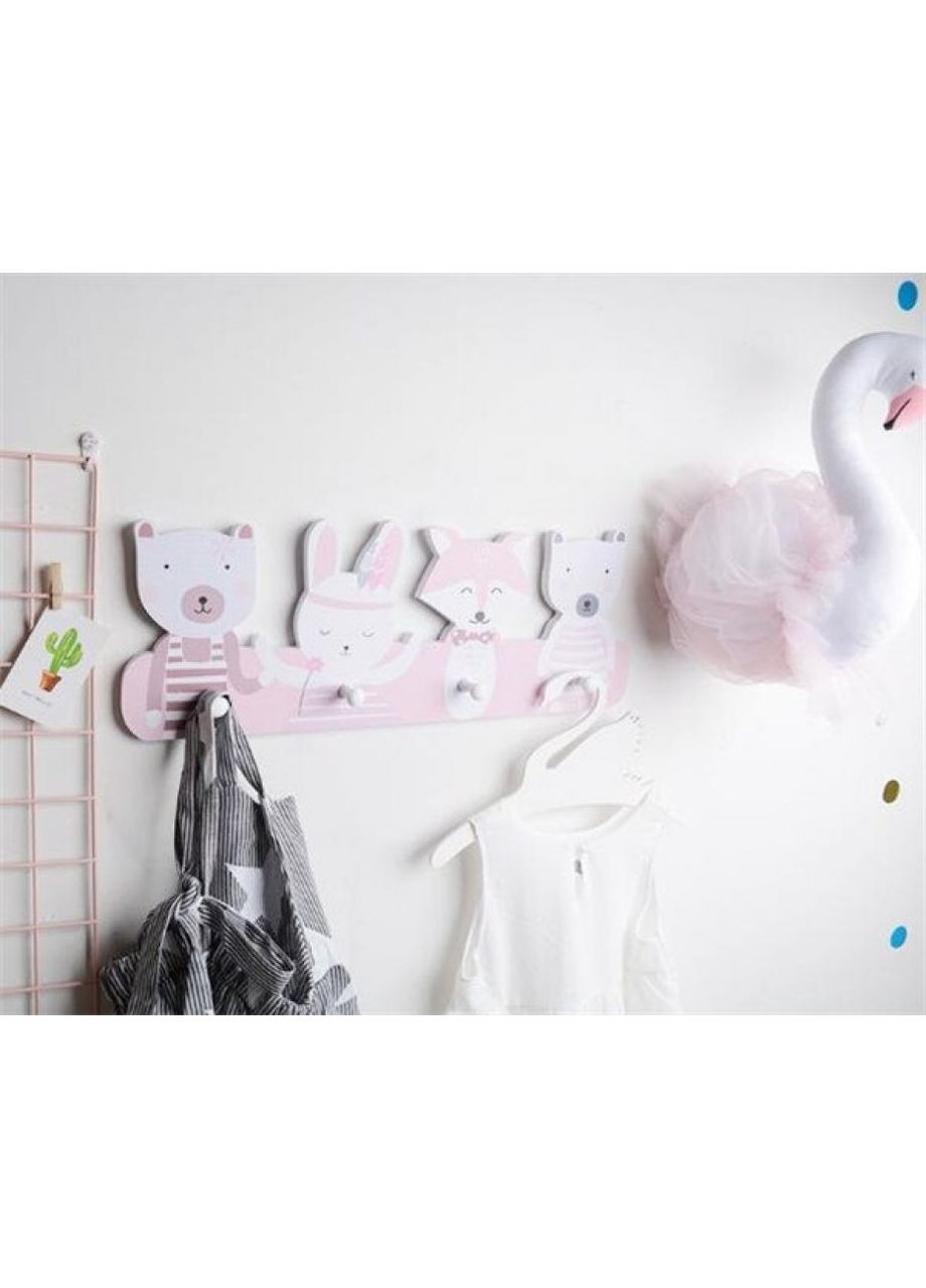 Дитяча дерев'яна вішалка для дівчинки рожева для одягу гачки декор в дитячу кімнату ProDobro (365441675)