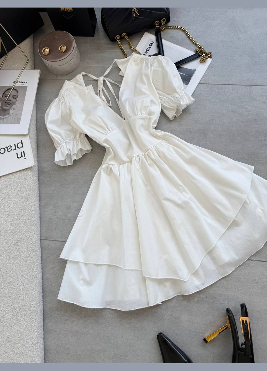 Белое повседневный, праздничный стильное женское платье с двойной юбкой а-силуэт Україна однотонное