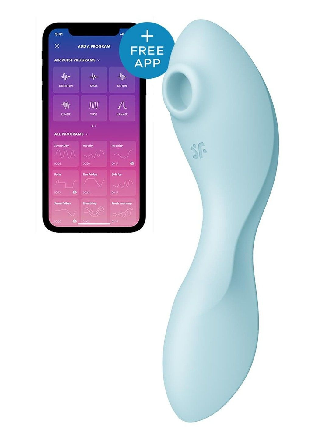 Вакуумный смарт стимулятор с вибрацией Curvy Trinity 5 Blue управление со смартфона Satisfyer (298349691)