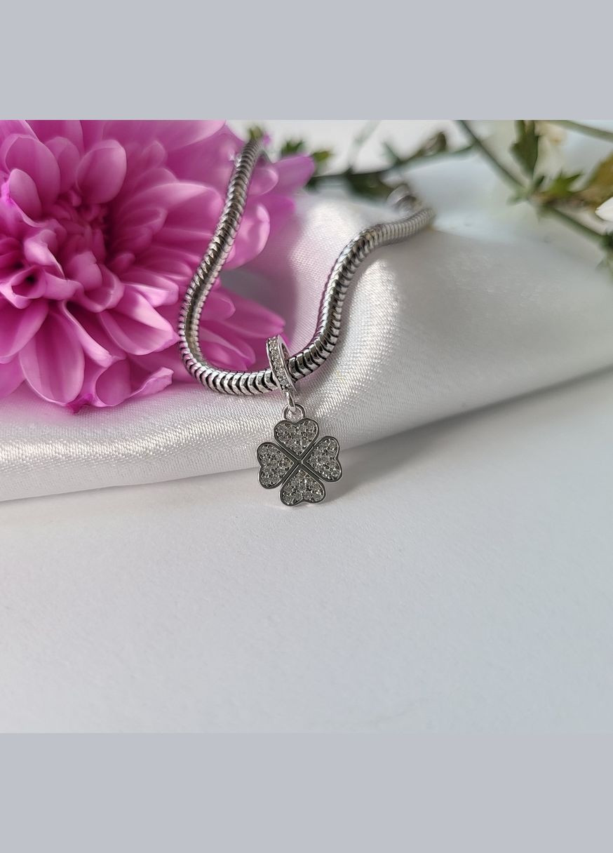 Серебряный шарм подвеска Клевер с Белыми Камнями серебро 925 пробы Родированное 1246 0.85г No Brand (306743421)