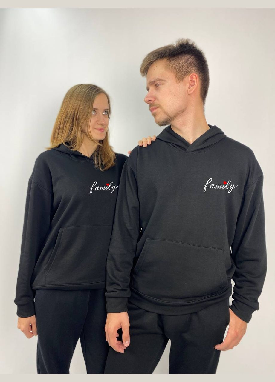 Парные худые с капюшоном без флиса, в черном цвете, принт "Family" (479) Hand Made (358896337)