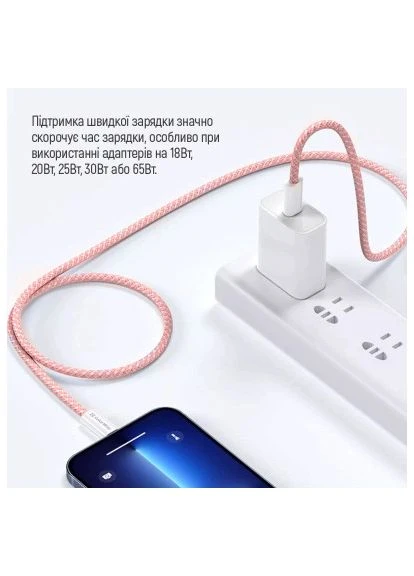 Дата кабель USB-C to USB-C 1.0m 60W 3.0А pink (CW-CBPDCC061-P) Colorway (396693406)