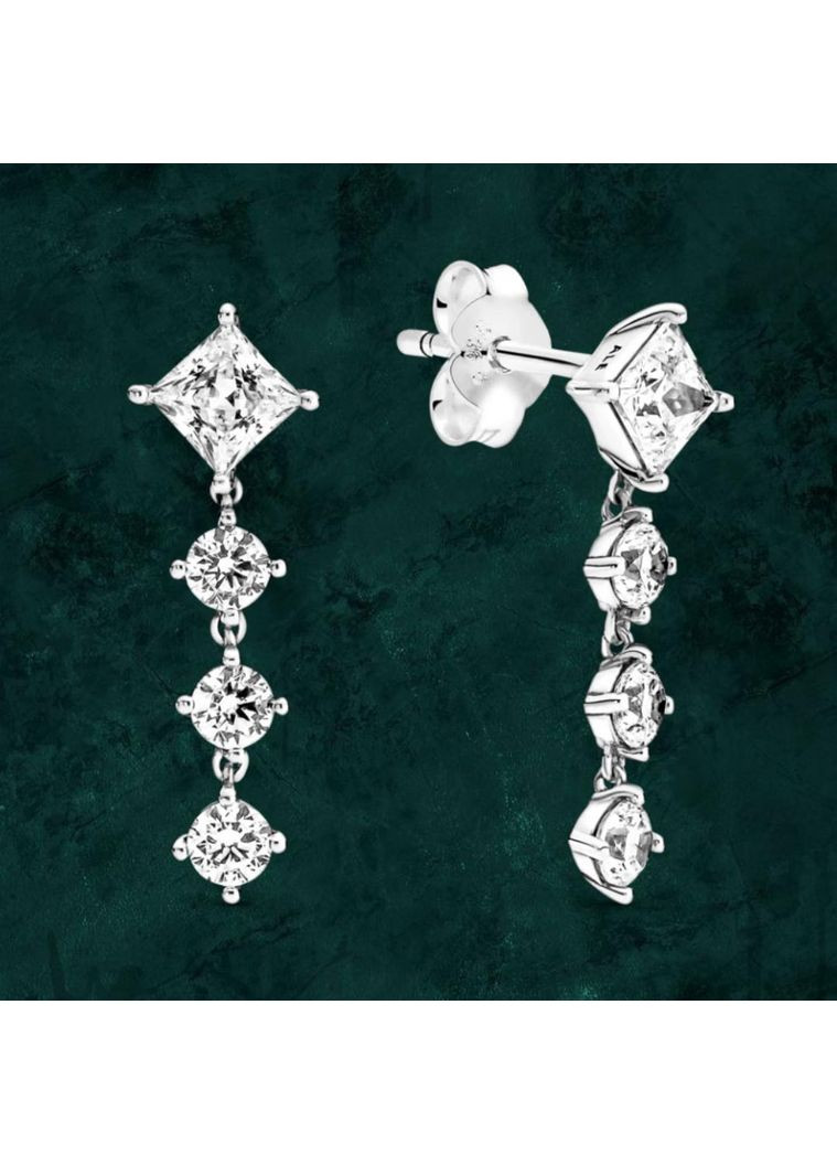 Срібні сережки "Блискучі кола та квадрати" Pandora (Пандора) 290045C01 No Brand (363028412)