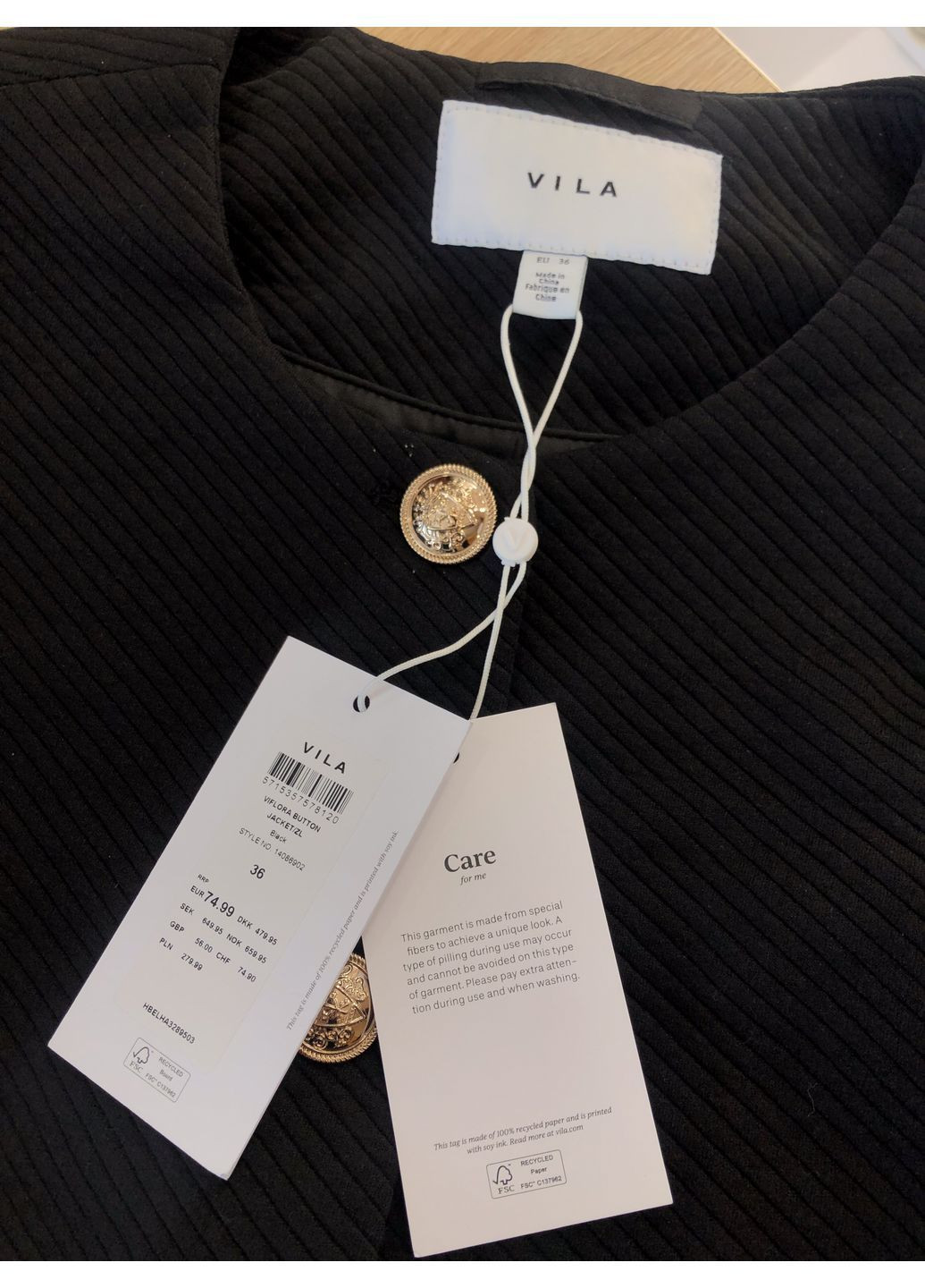 Жакет піджак чорний оверсайз трикотажний Vila (362411866)