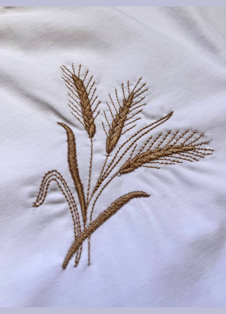 Жіноча біла футболка з вишитими колосками, біла патріотична футболка No Brand - (323224061)