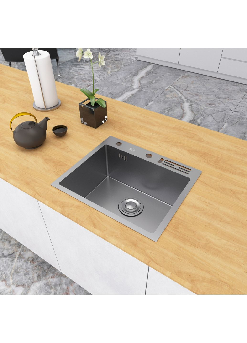Накладна мийка для кухні з нержавійки 45 см Nett NS-5245 (352730055)