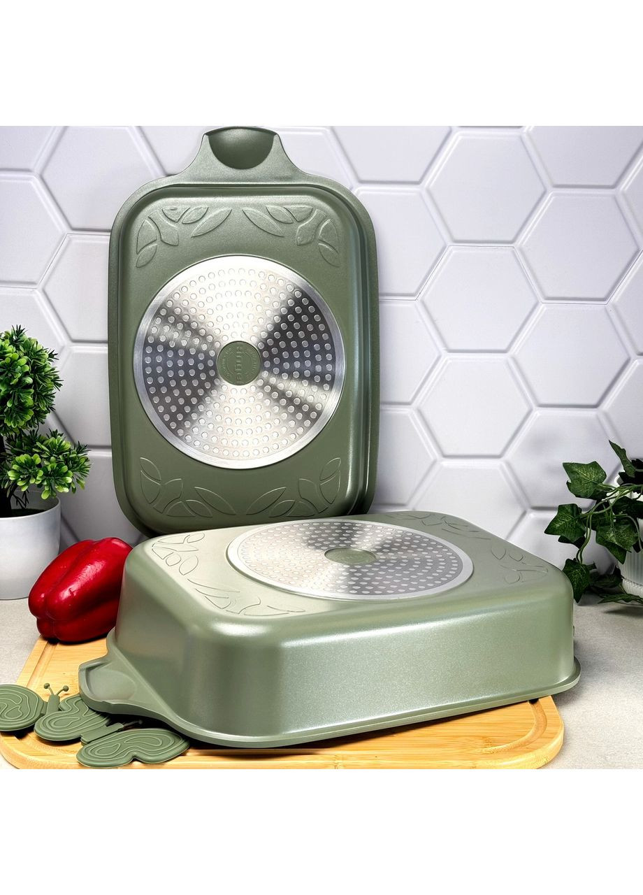 Ростер алюмінієвий з грилем 3в1 34×24 см оливковий Zitrone Ringel (365268318)