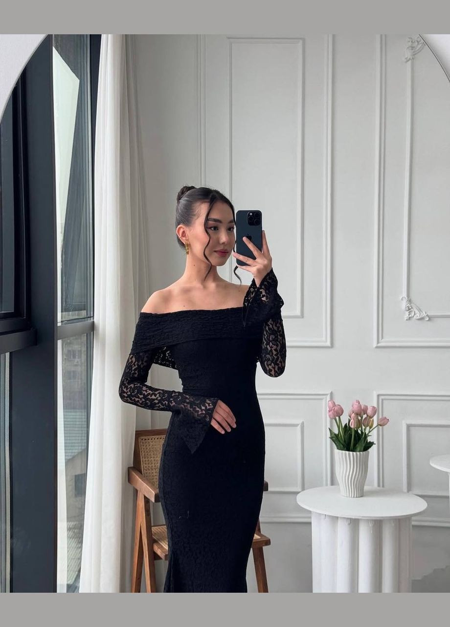 Черное праздничный, коктейльное, вечернее женское кружевное платье силуэтная Avanti однотонное