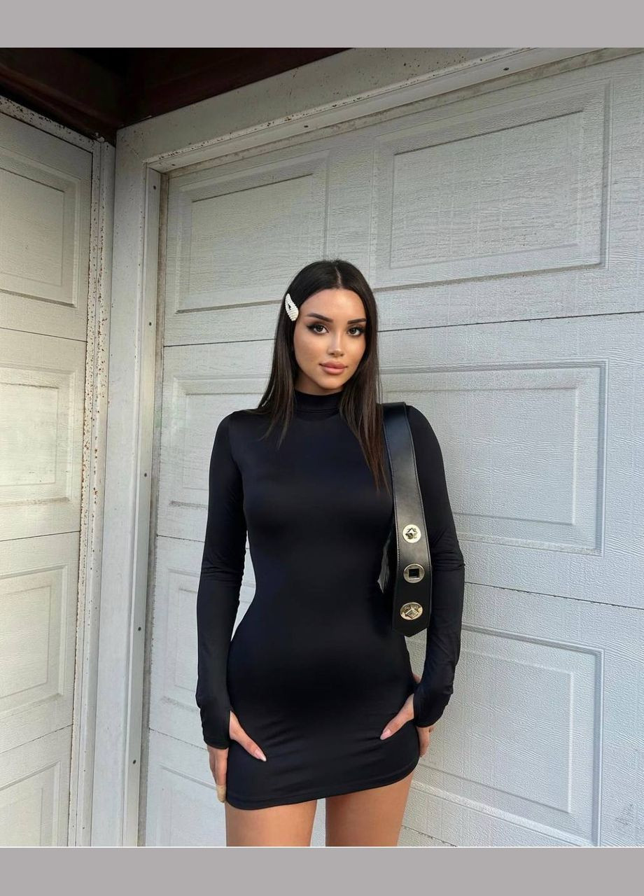 Черное кэжуал приталенное мини платье с длинным рукавом силуэтная MonCher
