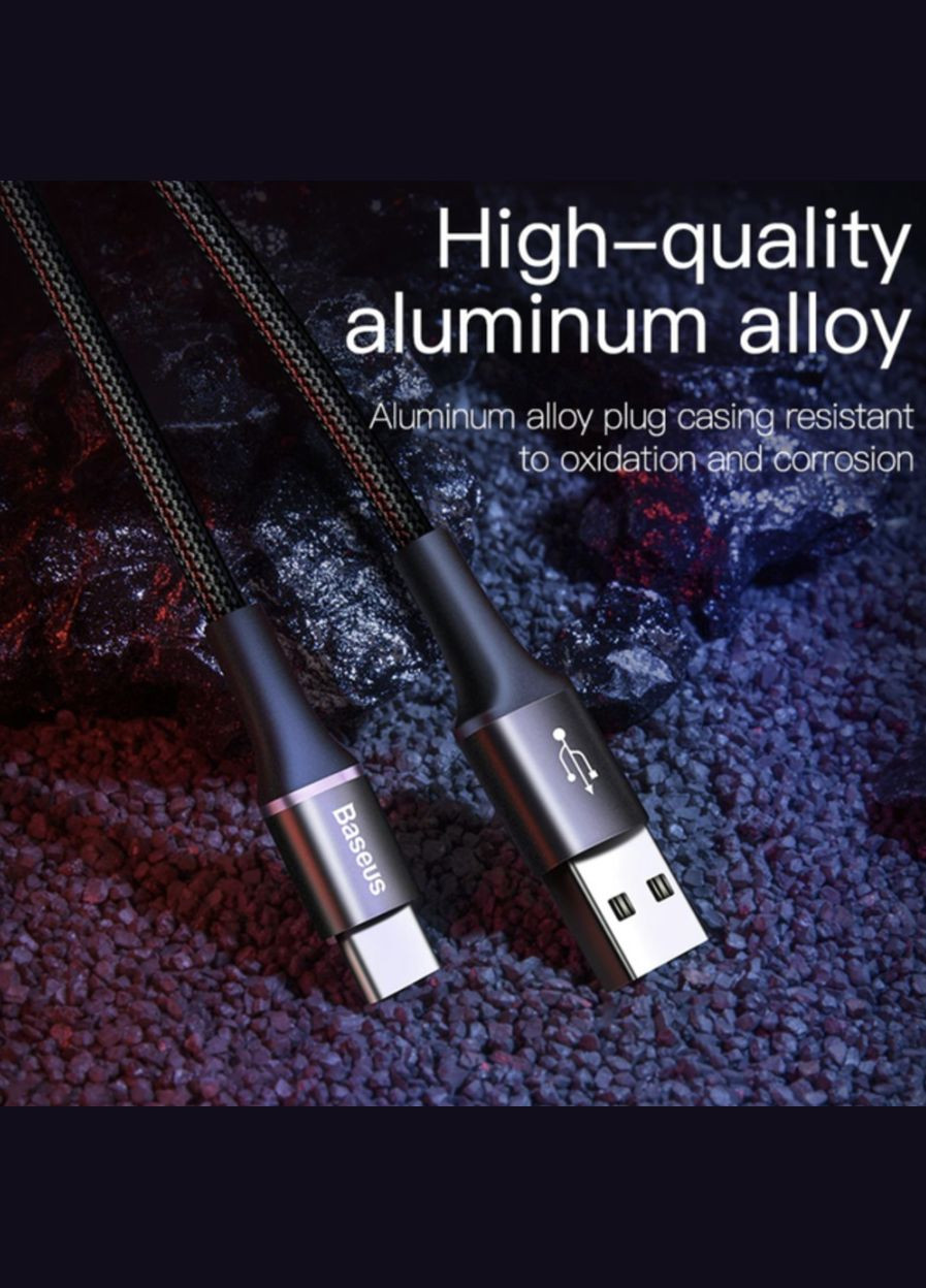 Type-C кабель для подзарядки андроид / Айфон с подсветкой 25 см Черный Baseus (340276231)