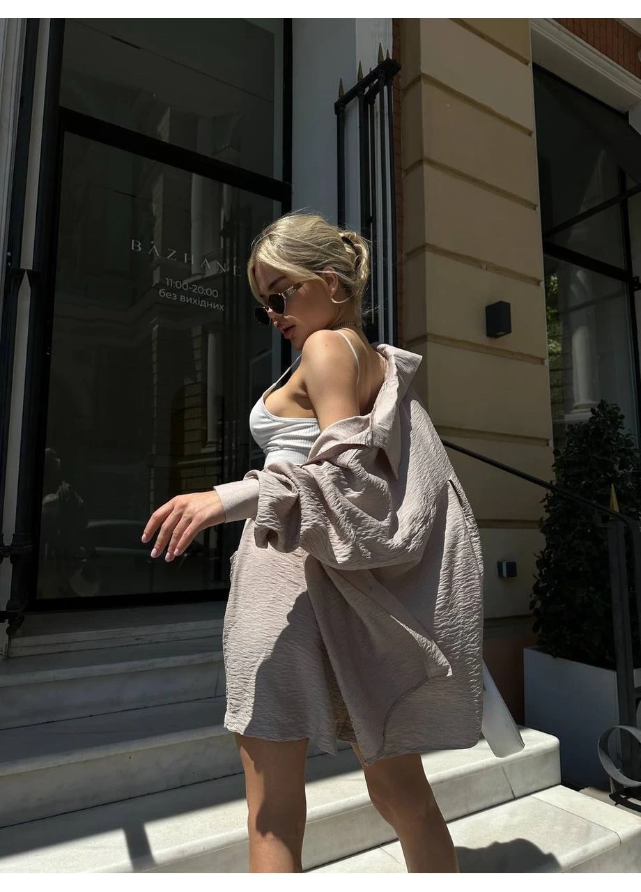 Жіночий льняний костюм з шортами бежевого кольору 32864 Fashion (330226035)