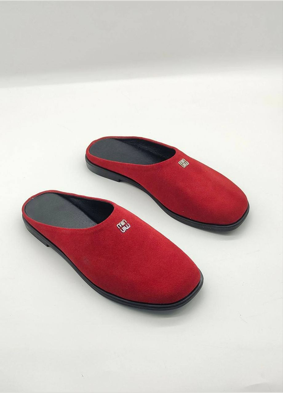 Мюлі жіночі з замшу червоні з темною підошвою No Brand Мюлі (332625363)