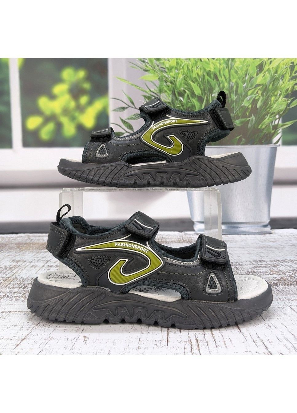 Серые повседневные босоножки детские сандалии для мальчика Fashion на липучке