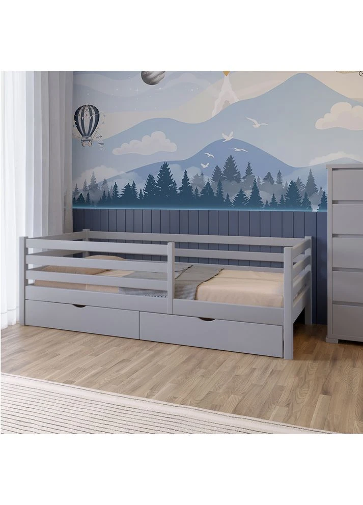Детская кровать Ника Светло-серая (RAL-7040) 90х190 см с передним съемным защитным ограждением и ящиками (MBG-16126) Mebigrand (401108355)