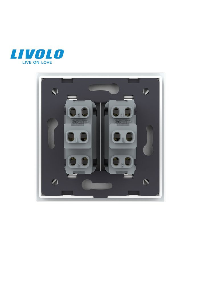 Двоклавішний прохідний вимикач білий скло (VL-C7FCMKS-1WP) Livolo (370984930)