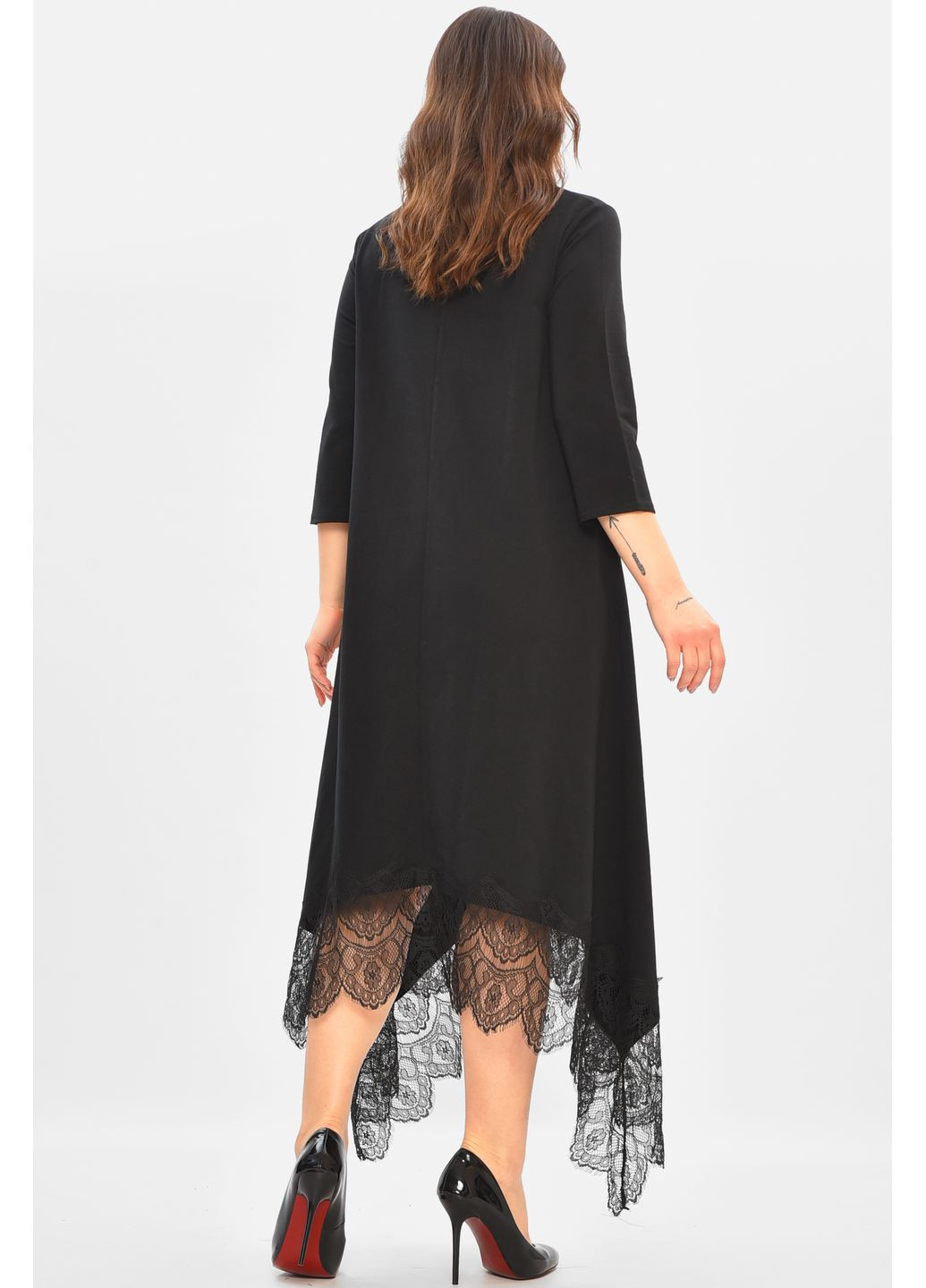 Чорна повсякденний сукня жіноча однотонна чорного кольору з баскою Let's Shop однотонна