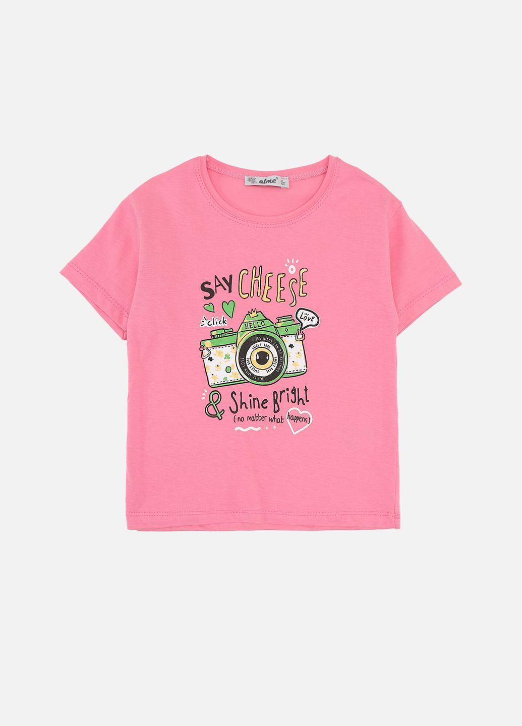 Рожева літня футболка з коротким рукавом для дівчинки колір рожевий цб-00277104 No Brand