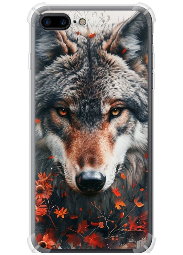 Силіконовий протиударний с посиленими кутами чохол 'Wolf and flowers' для Endorphone Apple iPhone 8 Plus (285781533)