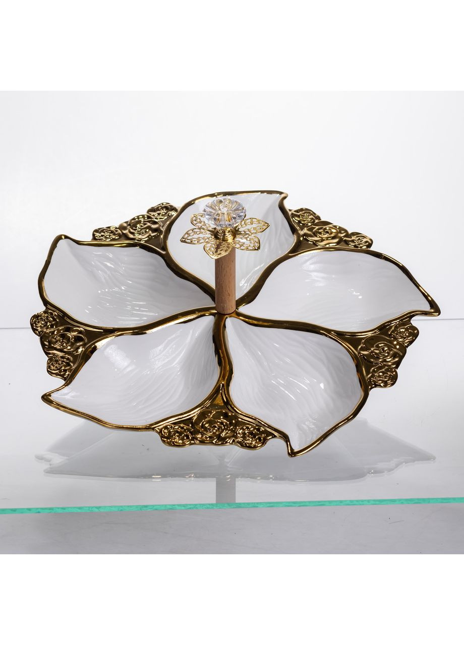 Менажница фарфоровая на 5 секций белая с золотым декором для закусок и фруктов сервировочная тарелка Yiwu (370432144)