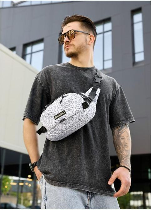 Сумка на пояс через плечо мужская текстильная Белый 35592 Sambag (334673933)