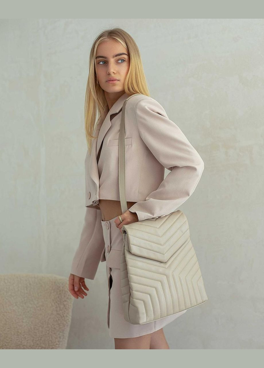 Жіночий бежевий рюкзак-сумка «Лукі» стьобаний з екошкіри WeLassie (298568023)