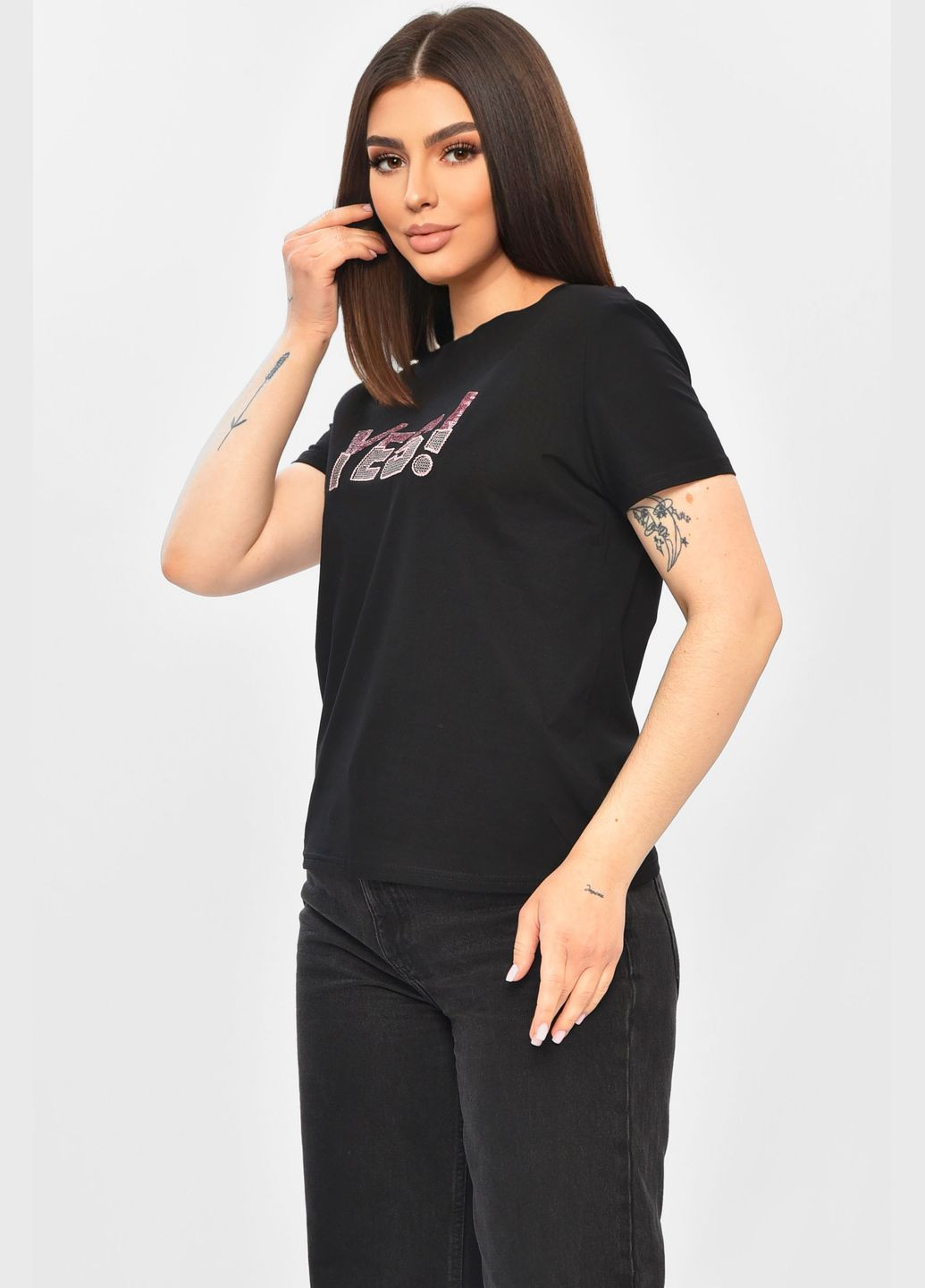 Футболка жіноча чорного кольору Let's Shop - (333799187)