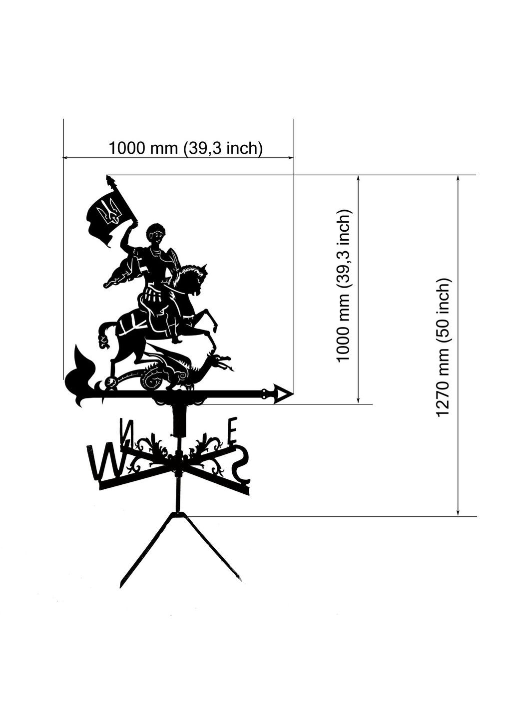 Флюгер на будинок Георгій Побідоносець з прапором України, Юрій Змієборець, флюгер на дах з металу 3 мм. No Brand (368896405)