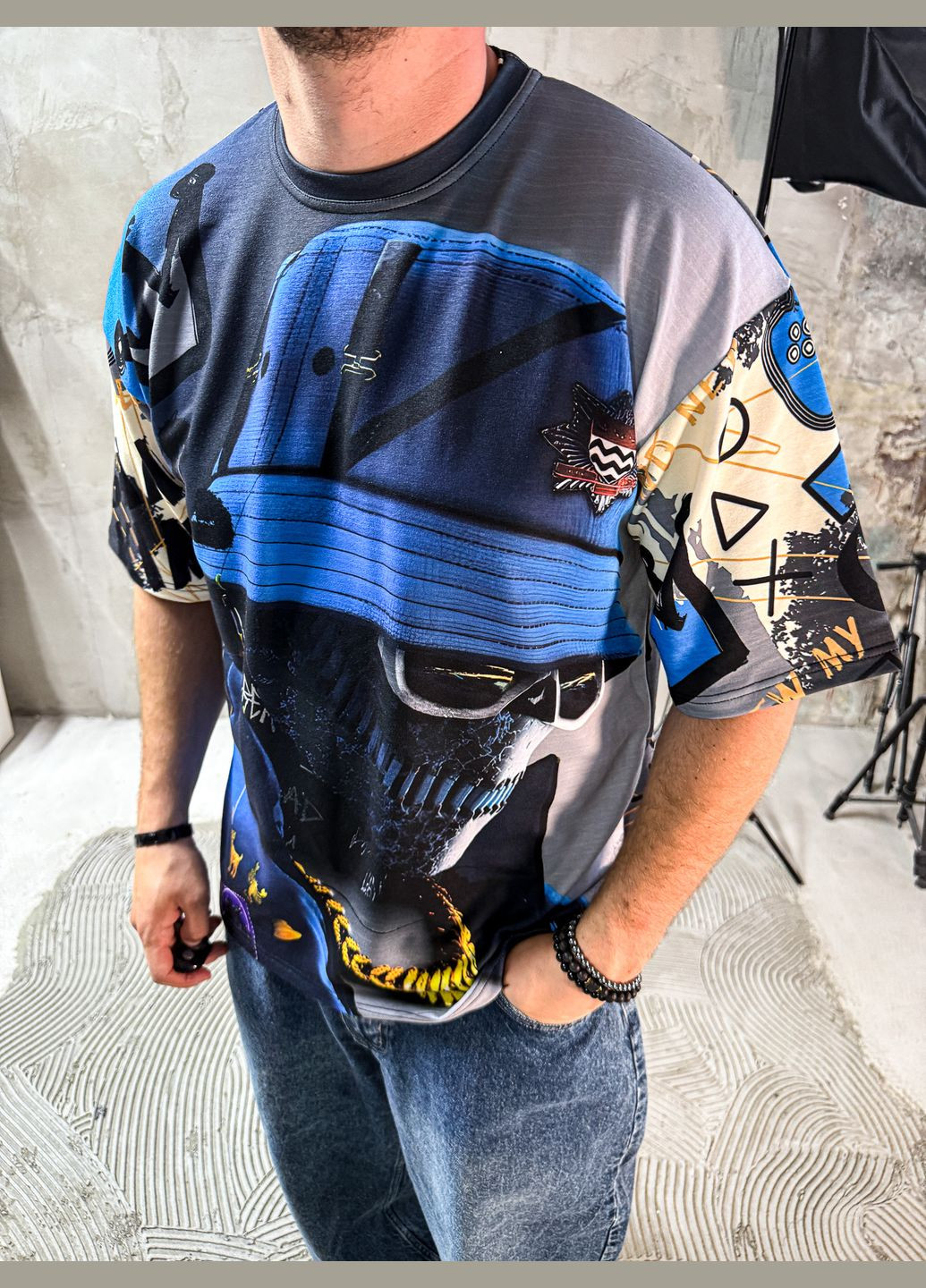 Комбинированная футболка оверсайз стильная модная лето весна легкая посадка No Brand