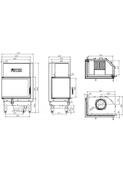 Каминная топка ALBERO AL11L.H-DBI Стекло декор+дополнительное внутреннее стекло цельногнутое Hitze (370385816)