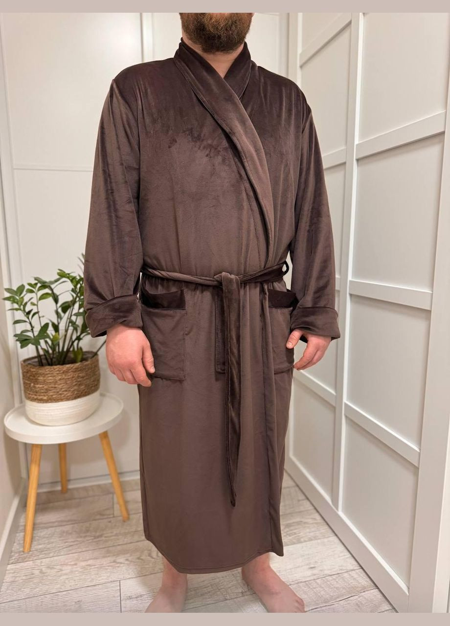 Мужской велюровый халат на запах Коричневый L/XL (Mhalat001-1) No Brand (306633789)