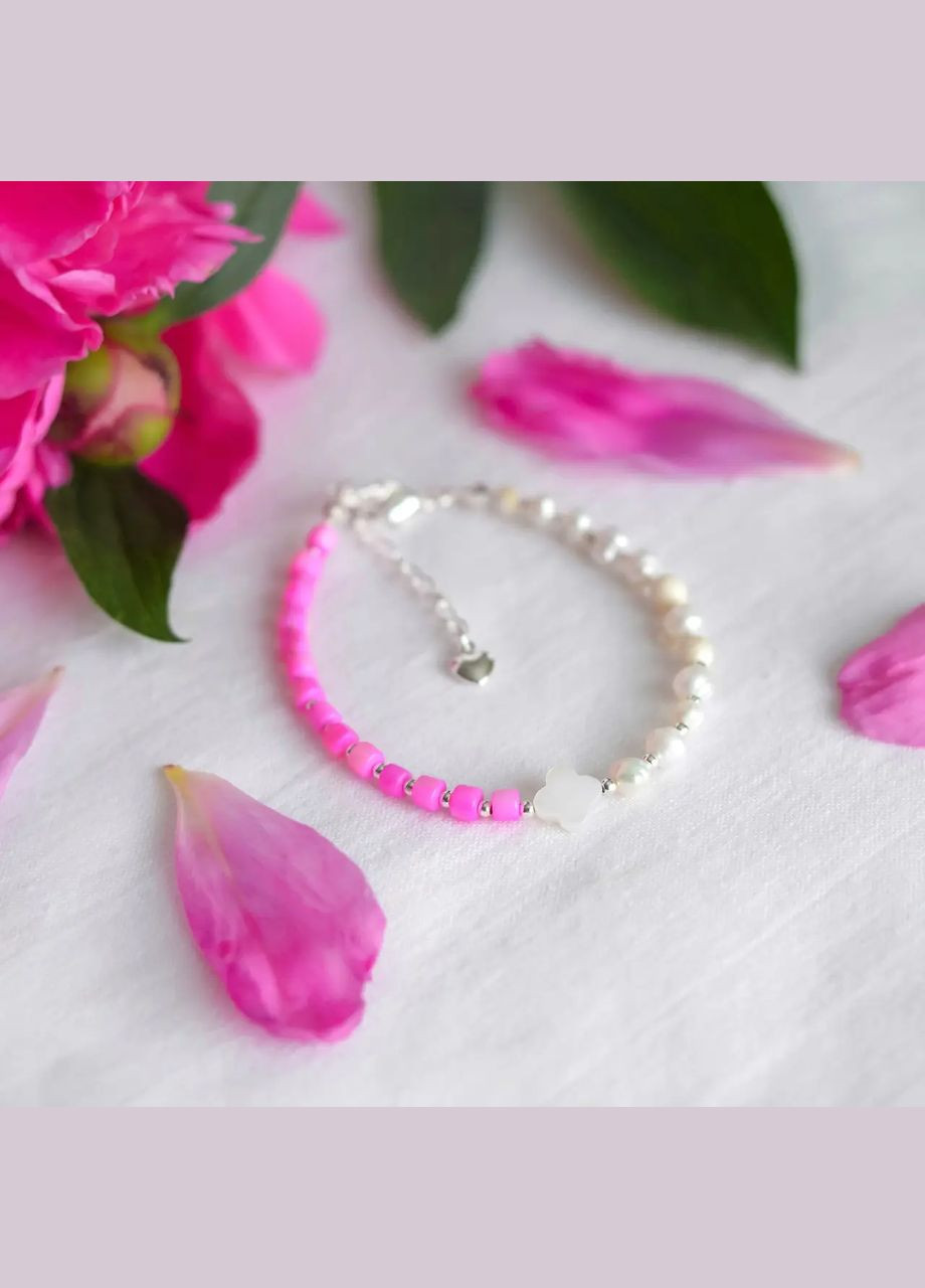 Браслет натуральный Жемчуг + Перламутр малиновый, фур-ра гип-ный сплав цвет серебро d-3,5мм+- обхват 18-23см No Brand браслет (302752379)