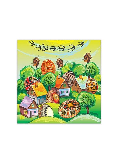 Набір 3 уп. Декоративні паперові серветки з малюнками тришарові 18шт/уп 33х33см Село на Великдень La Fleur (328265844)